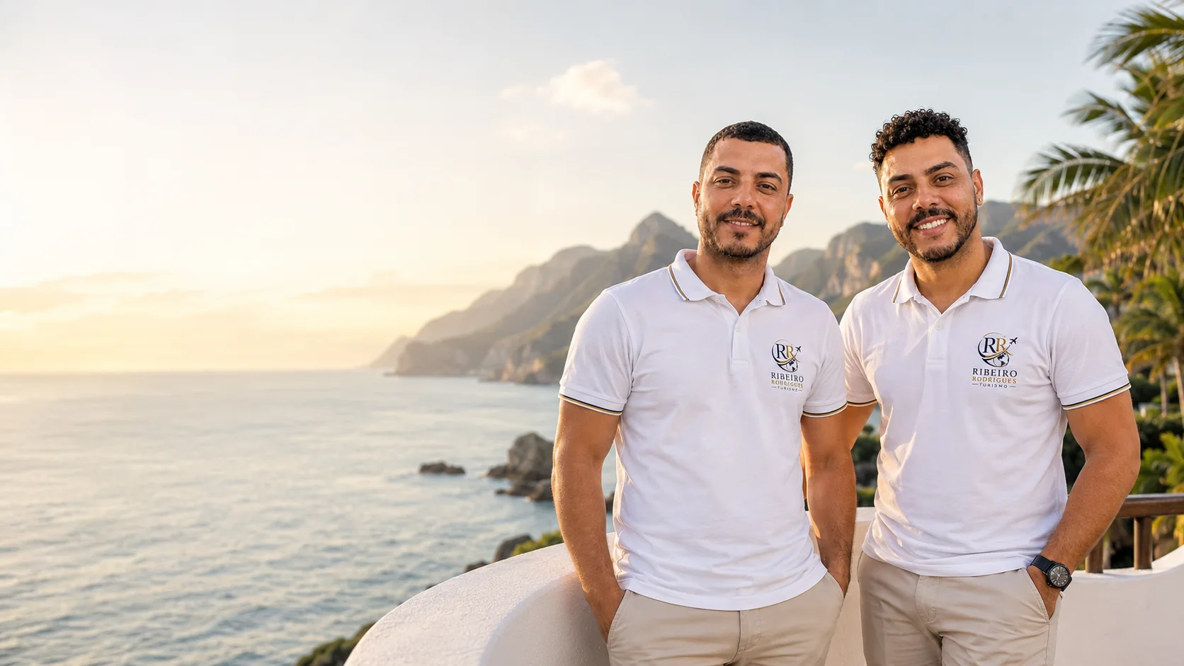 Equipe Ribeiro Rodrigues Turismo em um destino litorâneo
