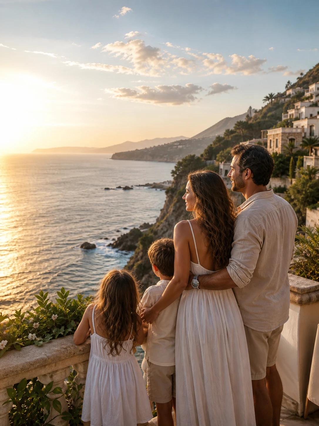 Família viajando junta em destino litorâneo