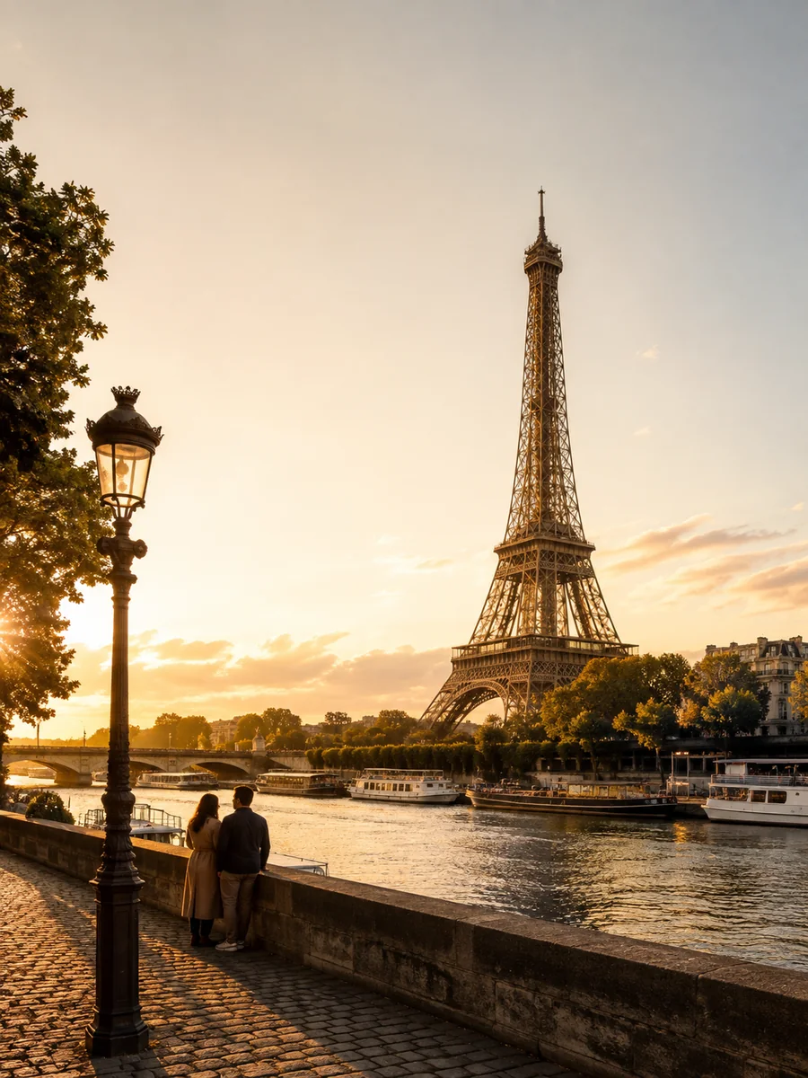 Torre Eiffel ao pôr do sol em Paris